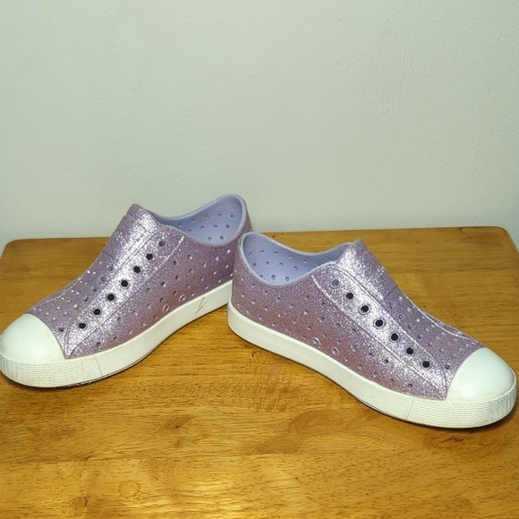 Native Jefferson Bling Glitter Slip-on Sneakers Purple + White Girls Size 1 - Picture 7 of 8